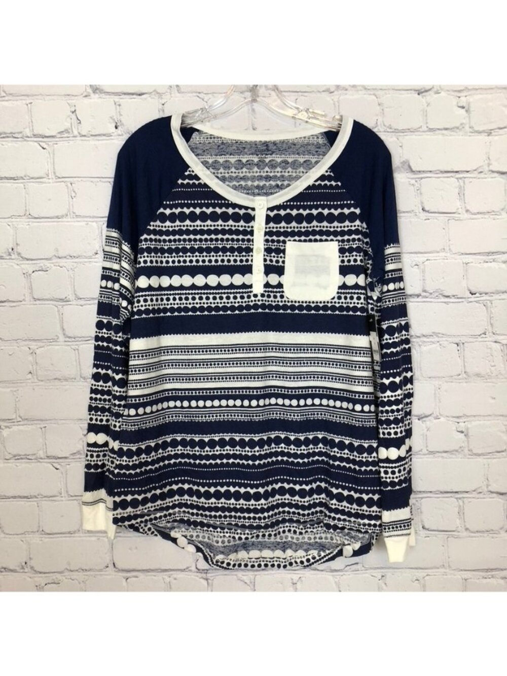 NWT Crown & Ivy Navy White Polka Dot Stripe Pajama Top SizeM